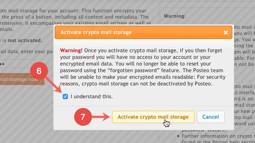 Posteo crypto mailstorage: Activating Step 6-7